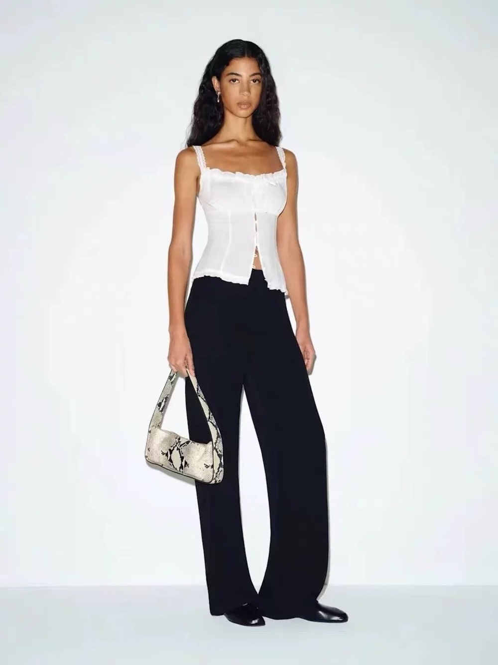 Reformation White Lace-Trim Button-Front Eveline Top - Picture 2 of 12